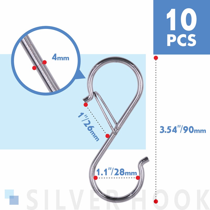 Vantasii 10 Pack S Hooks for Hanging  Rustproof S-Shaped Hook with Safety Buckle Heavy Duty Metal S Hanging Hook for Clothes  Pots  Pans  Kitchen Utensil  Cubicle  Closet Rob  Bags(3.5 inch  Silvery) - Image 2